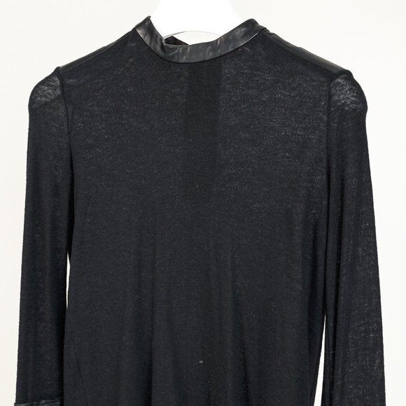 Helmut Lang Black Angora Leather-Trim Cozy Long Sleeve Top - Picture 3 of 11